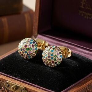 Vintage Multicolor Gold Stud Earrings